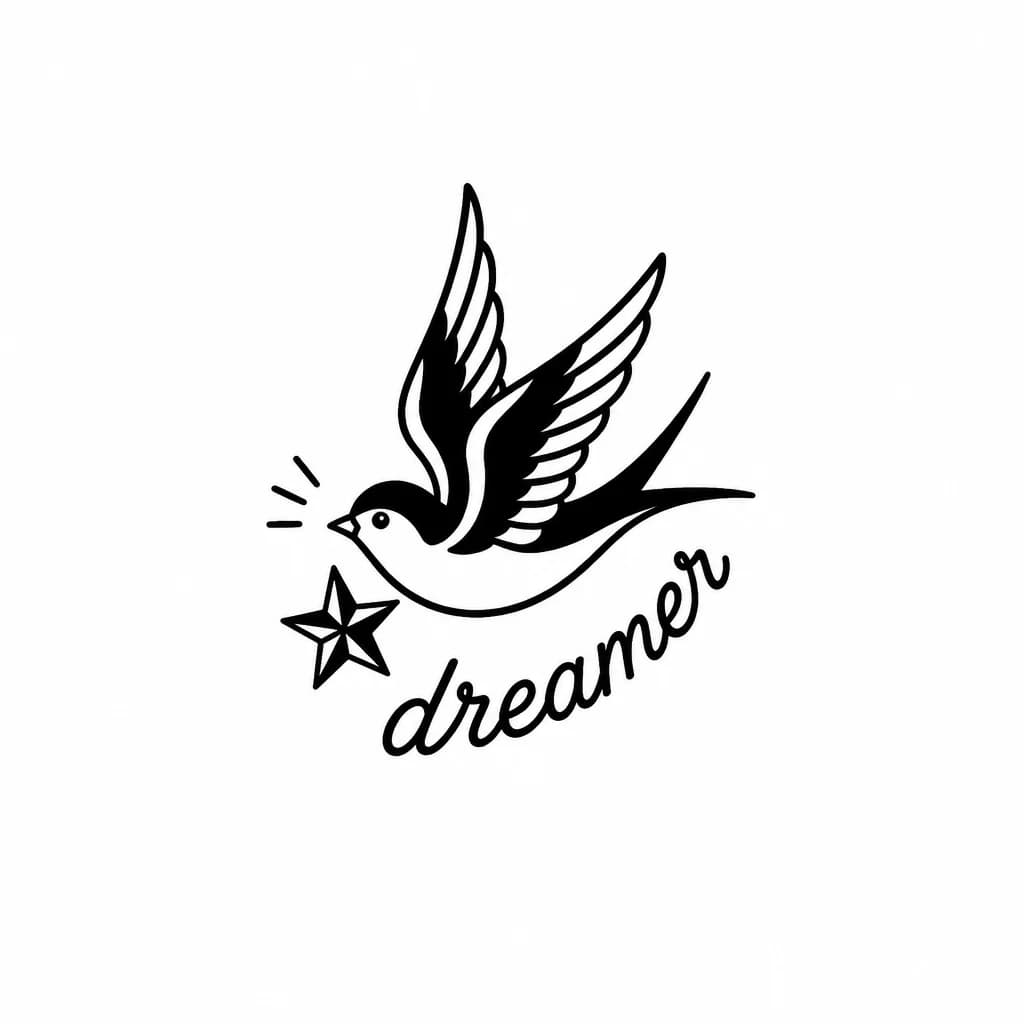 Тату эскиз: маленькая тату надписью dreamer, на боковой стороне шее под ухом